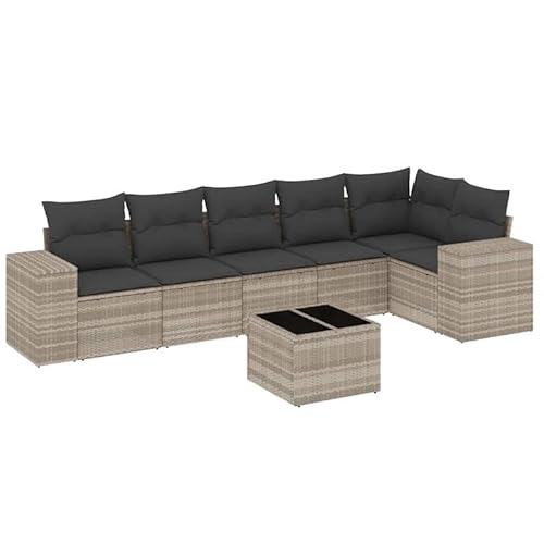 Eleganz 7-TLG. Garten-Sofagarnitur aus PE-Rattan & pulverbeschichtetem Stahl, hellgrau, wetterfest & pflegeleicht für Terrasse & Garten von Eleganz