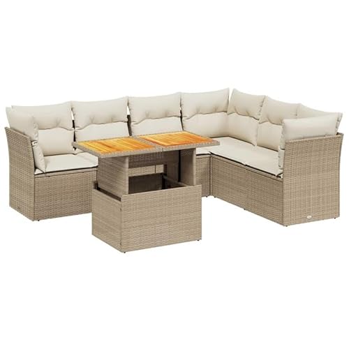 Eleganz 7-TLG. Garten-Sofagarnitur aus PE-Rattan & pulverbeschichtetem Stahl - Beige, wetterfest & langlebig für Terrasse & Garten von Eleganz