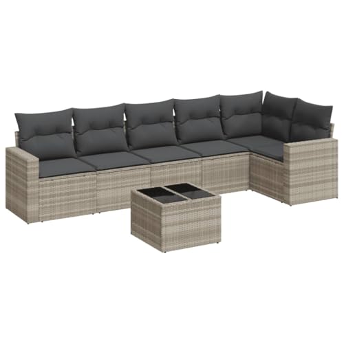 Eleganz 7-TLG. Garten-Sofagarnitur aus PE-Rattan & pulverbeschichtetem Stahl - Modernes Outdoor-Wohnzimmer für Terrasse & Garten - Komfortable Sitzgruppe mit Kissen in Hellgrau Eleganz 7-TLG. Garten-Sofagarnitur aus PE-Rattan & pulverbeschichtetem Stahl - Modernes Outdoor-Wohnzimmer für Terrasse & Garten - Komfortable Sitzgruppe mit Kissen in Hellgrau von Eleganz