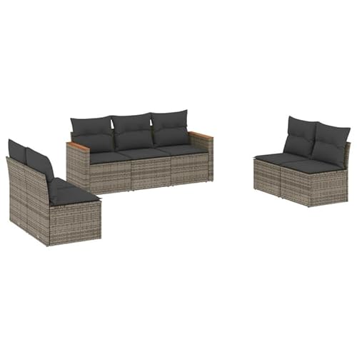 Eleganz 7-TLG. Garten-Sofagarnitur mit Kissen Grau aus PE-Rattan & pulverbeschichtetem Stahl - Langlebiges Outdoor-Set für Terrasse & Garten von Eleganz