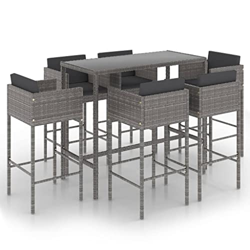 Eleganz 7-TLG. Gartenbar-Set mit Kissen aus PE-Rattan, Stahl & Hartglas – Modernes Outdoor-Möbel für Terrasse & Garten – Langlebig & Wetterfest von Eleganz