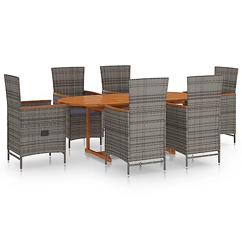 Eleganz 7-TLG. Gartenmöbelgruppe aus Poly Rattan Grau – Langlebiges Outdoor-Esszimmer Set für Terrasse & Garten – Wetterfest & Pflegeleicht von Eleganz