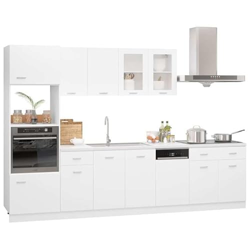 Eleganz 7-TLG. Küchenzeile Lyon in Weiß aus Holzwerkstoff mit Glasfront - Moderne Küchenschränke für kleine Räume, langlebig & stilvoll von Eleganz