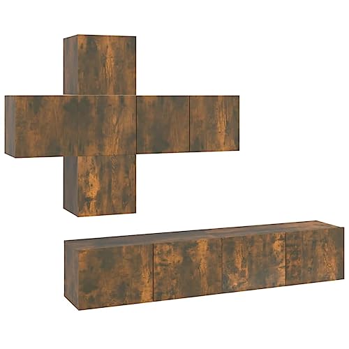 Eleganz 7-TLG. TV-Schrank-Set aus Räuchereiche Holzwerkstoff - Moderner Lautsprecher-Schrank für Wohnzimmer, langlebig & platzsparend von Eleganz