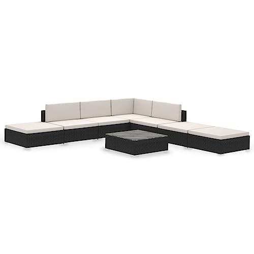 Eleganz 8-TLG. Garten-Lounge-Set mit Auflagen aus Poly Rattan in Schwarz - Modernes Outdoor-Möbel für Terrasse & Garten - Komfortabel & Langlebig von Eleganz