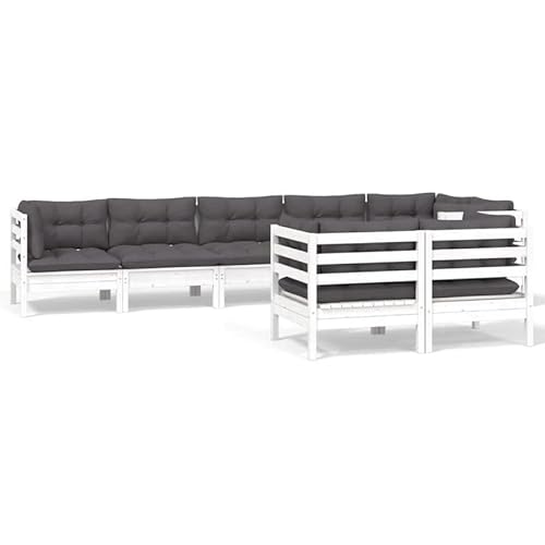Eleganz 8-TLG. Garten-Lounge-Set mit Kissen aus massivem Kiefernholz und 100% Polyester – Perfekt für Terrasse und Garten – Langlebig und pflegeleicht von Eleganz