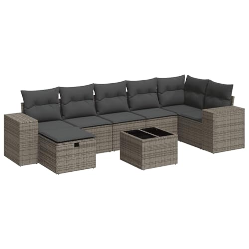 Eleganz 8-TLG. Garten-Sofa Garnitur Grau Poly Rattan mit Kissen – Outdoor Wohnzimmer Set für Terrasse und Garten, Wetterfest und Bequem von Eleganz
