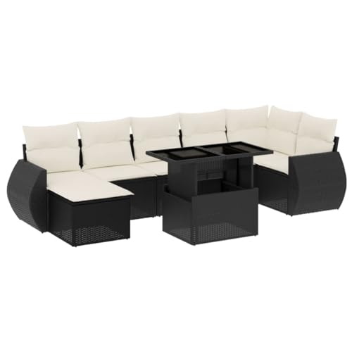 Eleganz 8-TLG. Gartensofa Garnitur Schwarz Poly Rattan mit Kissen – Outdoor Möbelgruppe für Terrasse & Garten, Wetterfest & Bequem – Moderne Lounge Sitzgruppe von Eleganz