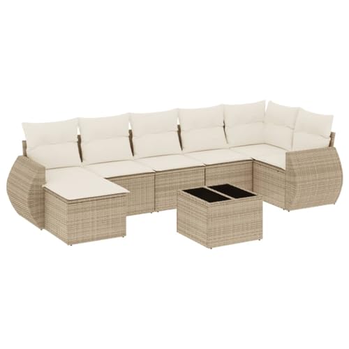 Eleganz 8-TLG. Gartensofagarnitur aus PE-Rattan mit Pulverbeschichtetem Stahl, Beige – Wetterfeste und komfortable Sofagarnitur für Terrasse und Garten von Eleganz