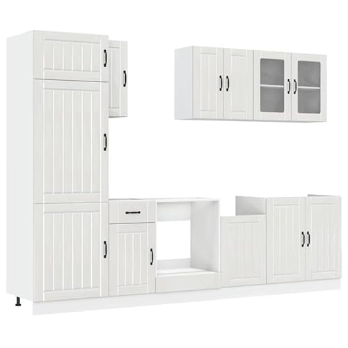 Eleganz 8-TLG. Küchenschrank-Set Kalmar in Hochglanz-Weiß aus Holzwerkstoff und Glas - Modernes Design für kleine Küchen - Platzsparend und langlebig von Eleganz