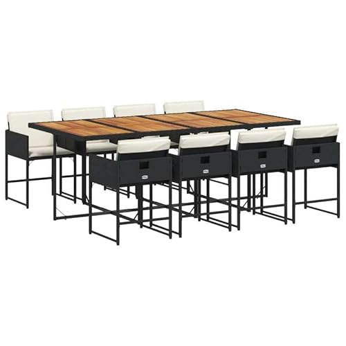 Eleganz 9-TLG. Garten-Essgruppe Schwarz PE-Rattan mit Kissen, pulverbeschichteter Stahl & massives Akazienholz, langlebig & stilvoll für Terrasse & Garten Eleganz 9-TLG. Garten-Essgruppe Schwarz PE-Rattan mit Kissen, pulverbeschichteter Stahl & massives Akazienholz, langlebig & stilvoll für Terrasse & Garten von Eleganz
