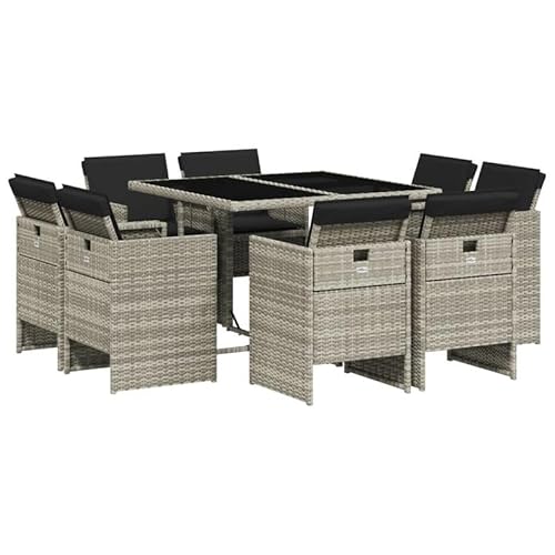 Eleganz 9-TLG. Garten-Essgruppe mit Kissen Hellgrau - PE-Rattan, Pulverbeschichteter Stahl, Hartglas - Langlebig & Wetterfest - Perfekt für Terrasse & Garten Eleganz 9-TLG. Garten-Essgruppe mit Kissen Hellgrau - PE-Rattan, Pulverbeschichteter Stahl, Hartglas - Langlebig & Wetterfest - Perfekt für Terrasse & Garten von Eleganz