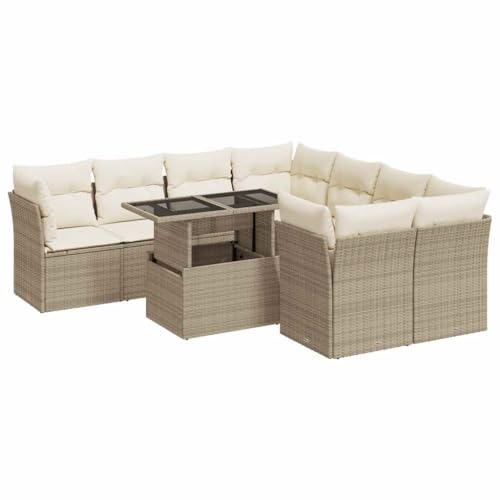 Eleganz 9-TLG. Garten-Sofagarnitur aus PE-Rattan & pulverbeschichtetem Stahl – Beige Outdoor-Möbel für Terrasse & Garten – Langlebig & Wetterfest von Eleganz
