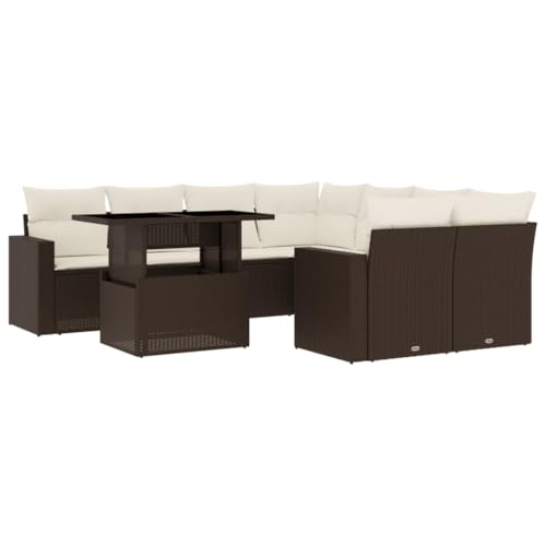 Eleganz 9-TLG. Garten-Sofagarnitur aus Poly Rattan mit Kissen - Langlebiges Outdoor-Set für Terrasse & Balkon - Bequeme Sitzgruppe in Braun von Eleganz