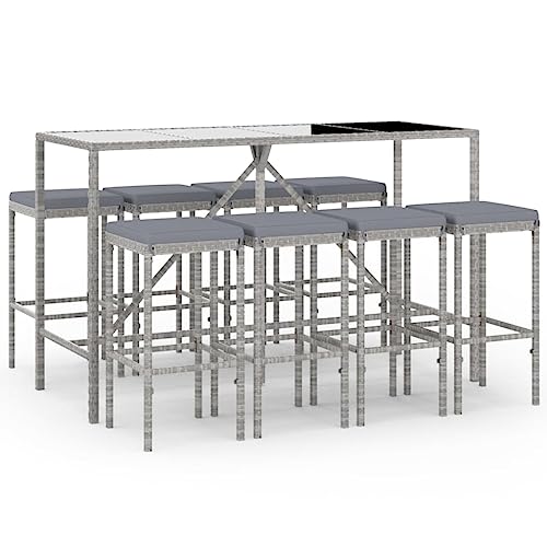 Eleganz 9-TLG. Gartenbar-Set mit Kissen aus Poly Rattan in Grau - Modernes Outdoor-Möbel für Terrasse & Garten - Wetterfest & Bequem von Eleganz