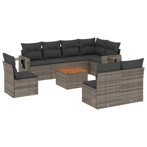 Eleganz 9-TLG. Gartensofagarnitur Grau - PE-Rattan & pulverbeschichteter Stahl - Wetterfest & Komfortabel - Perfekt für Garten, Terrasse und Balkon von Eleganz