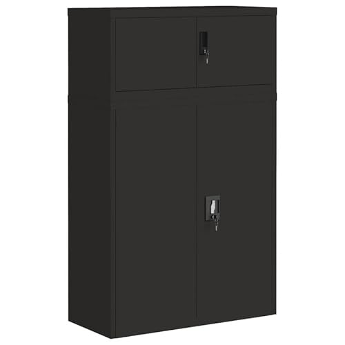 Eleganz Aktenschrank Schwarz 90x40x145 cm Stahl - Moderner Büro- & Wohnzimmerschrank mit 4 Türen, Robustes Stahlgehäuse, ideal für Akten & Ordner von Eleganz