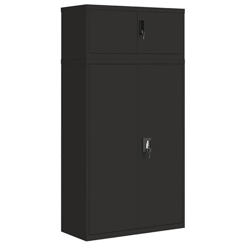 Eleganz Aktenschrank Schwarz 90x40x180 cm Stahl - Moderner Büroschrank für Wohnzimmer & Homeoffice | Stabile Stahlkonstruktion, Platzsparend & Langlebig | Ideal für Akten & Ordner von Eleganz