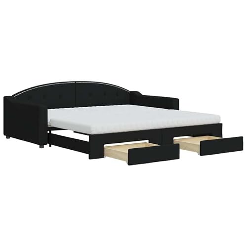 Eleganz Ausziehbares Tagesbett mit Schubladen - 100x200 cm Schwarz Stoff - Platzsparend für kleine Räume & Gastbetten - Bequem & Langlebig Eleganz Ausziehbares Tagesbett mit Schubladen - 100x200 cm Schwarz Stoff - Platzsparend für kleine Räume & Gastbetten - Bequem & Langlebig von Eleganz