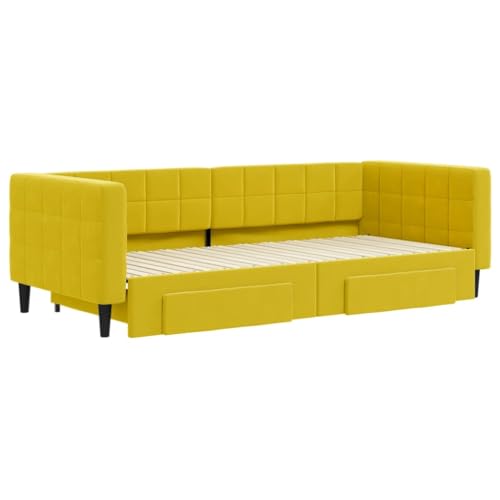 Eleganz Ausziehbares Tagesbett mit Schubladen - 90x200 cm in Gelb & Samt - Platzsparendes Kinderbett oder Gästebett - Ideal für kleine Räume von Eleganz