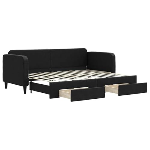 Eleganz Ausziehbares Tagesbett mit Schubladen in Schwarz 80x200 cm - Platzsparendes Gästebett mit Stoffbezug für kleine Räume von Eleganz