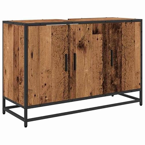 Eleganz Badezimmer Schrank aus Holzwerkstoff - Waschbeckenunterschrank mit Tür im Altholz-Look 90 x 33 x 60 cm - Stauraum-Lösung für Handtücher & Pflegeprodukte - Rustikales Design für Bad & Gäste-WC von Eleganz