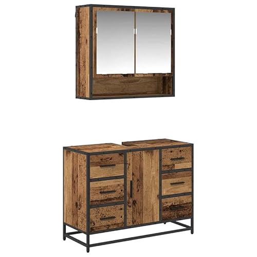 Eleganz Badezimmermöbel Set 2-TLG Altholz Optik 80x33x60 cm - Holzwerkstoff Waschtisch & Schrank Komplettset für Gäste-WC oder Bad, stilvoll & platzsparend Eleganz Badezimmermöbel Set 2-TLG Altholz Optik 80x33x60 cm - Holzwerkstoff Waschtisch & Schrank Komplettset für Gäste-WC oder Bad, stilvoll & platzsparend von Eleganz