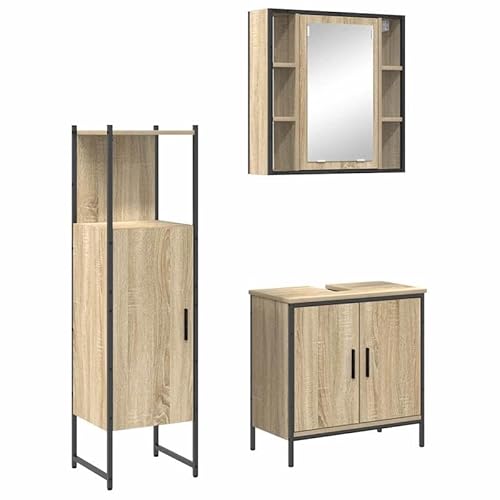 Eleganz Badezimmermöbel Set 3-teilig Braun 60x30x60 cm Holzwerkstoff - Modernes Badezimmer-Ensemble mit Stauraum für kleine Räume von Eleganz