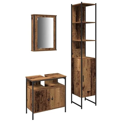 Eleganz Badezimmermöbel Set 3-teilig mit Regal aus Holzwerkstoff | Altholz-Optik | Platzsparend & Stilvoll | Perfekt für kleine Badezimmer | 33 x 33 x 185.5 cm von Eleganz