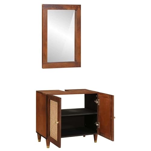 Eleganz Badezimmermöbel-Set aus massivem Mango-Holz 2-teilig 62x33x58 cm - Stilvolles Badezimmer-Organizer mit Tür für Ordnung Eleganz Badezimmermöbel-Set aus massivem Mango-Holz 2-teilig 62x33x58 cm - Stilvolles Badezimmer-Organizer mit Tür für Ordnung von Eleganz