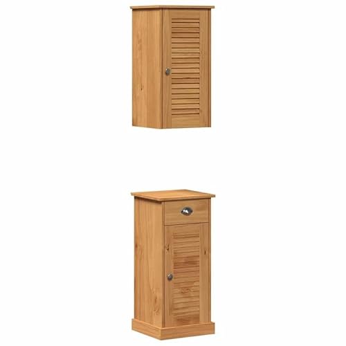 Eleganz Badezimmermöbel-Set mit Regal VIGO aus Echtholz & Kiefernholz - 2-teilig in Braun & Honigbraun - Stilvolles & Langlebiges Badezimmer-Ensemble für Mehr Stauraum & Wohnkomfort von Eleganz