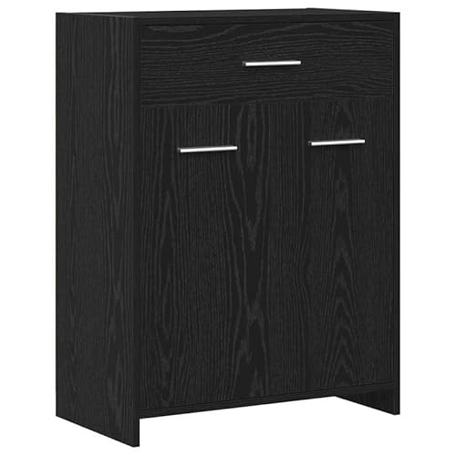 Eleganz Badezimmerschrank aus Holzwerkstoff | Moderner Badschrank in Schwarz-Eiche 60x33x80 cm | Stauraum-Lösung für Handtücher & Pflegeprodukte | Platzsparend & Langlebig von Eleganz