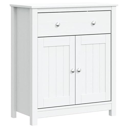 Eleganz Badschrank Berg Weiß aus Massivholz Kiefer 69,5x34x80 cm - Stilvolles Badezimmermöbel-Set mit Metallgriffen, Langlebig & Platzsparend für Kleine Räume von Eleganz