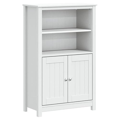 Eleganz Badschrank Berg aus massivem Kiefernholz - Schrank fürs Badezimmer 69,5x34x110 cm - Stauraum Lösung mit Metallgriffen - Weiß - Langlebig und Stilvoll von Eleganz
