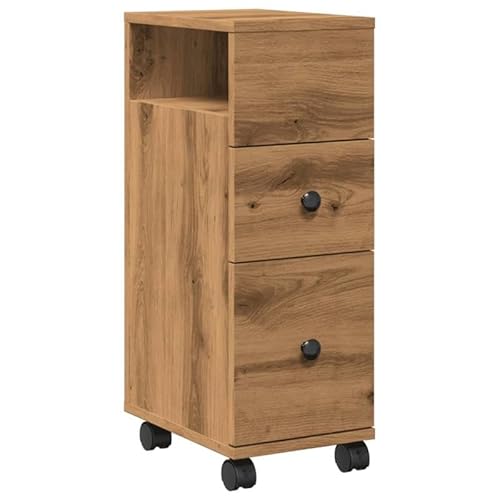 Eleganz Badschrank Schmal mit Rollen für Wohnzimmer | Artisan-Eiche Holzwerkstoff | Platzsparend & Mobil | Ideal für kleine Räume | Modernes Design von Eleganz