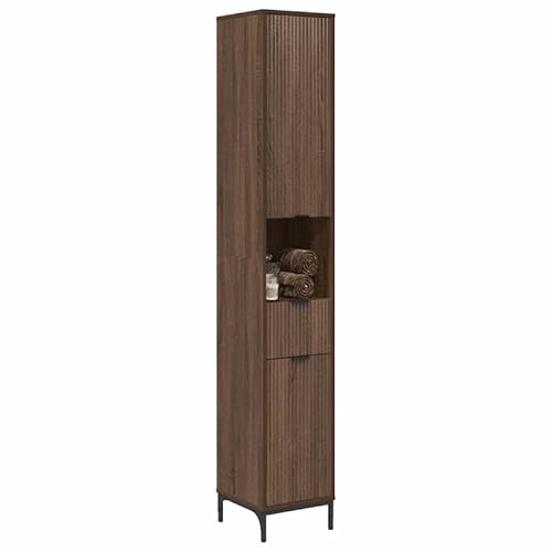 Eleganz Badschrank aus Holzwerkstoff in Brauner Eiche 31,5 x 33 x 190 cm - Hochschrank für Badezimmermöbel-Sets, Stauraum-Lösung mit modernem Design von Eleganz