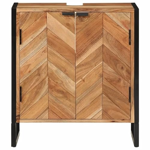 Eleganz Badschrank aus Massivholz Akazie mit Eisen 55x35x60 cm - Badezimmermöbel-Set in natürlichem Finish & schwarzer Pulverbeschichtung - Stilvoll & langlebig von Eleganz