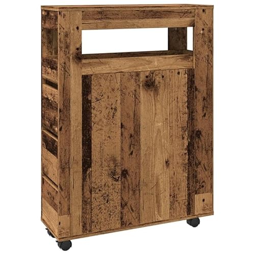 Eleganz Badschrank schmal mit Rollen für Wohnzimmer | Altholz-Optik aus Holzwerkstoff | Platzsparend & Beweglich | Ideal für kleine Räume von Eleganz