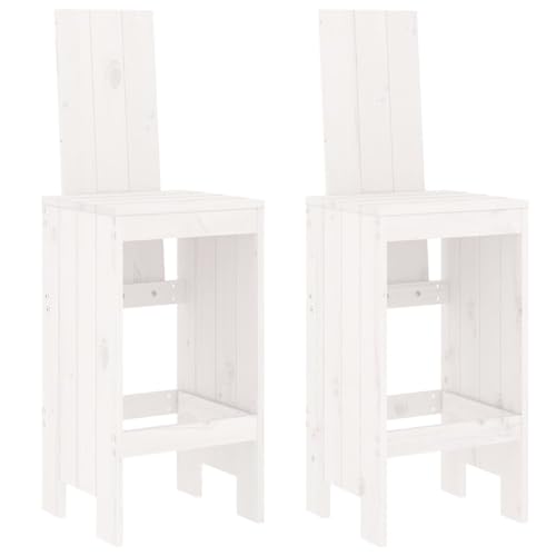 Eleganz Barhocker 2 STK. Weiß 40x42x120 cm Massivholz Kiefer - Gartenstühle aus massivem Kiefernholz, langlebig und umweltfreundlich für Terrasse und Balkon von Eleganz