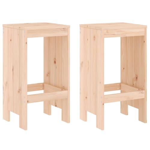 Eleganz Barhocker 2 STK. aus massivem Kiefernholz, unbehandelt - Perfekt für Garten, Terrasse oder Balkon - Natürlich & langlebig von Eleganz