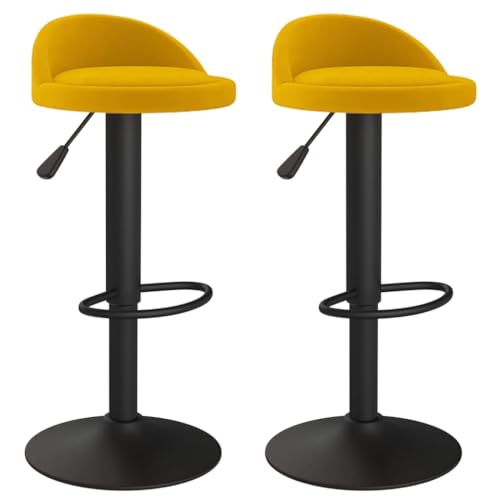 Eleganz Barhocker 2er Set Gelb Samt - Moderne Ottomane für Küche, Wohnzimmer & Bar - Bequeme & Stilvolle Sitzgelegenheit - Ideal für kleine Räume & Gastgeber von Eleganz