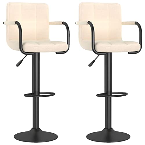 Eleganz Barhocker 2er Set aus cremefarbenem Stoff - Hochwertige Küchenhocker für Bar, Wohnzimmer oder Balkon - Bequem & stabil - Modernes Design für einladende Atmosphäre von Eleganz