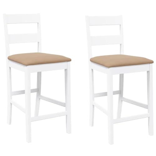 Eleganz Barhocker 2er Set mit Kissen - Weiß Massivholz aus Gummibaum - Hochwertige Küchenhocker für Bar, Küche oder Balkon - Langlebig & Stilvoll von Eleganz