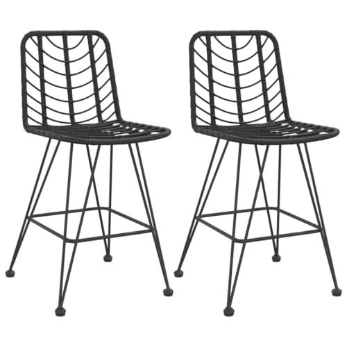 Eleganz Barhocker Set 2 STK. Schwarz - Stahl & PE-Rattan Optik - Perfekt für Garten, Terrasse oder Balkon - Langlebig & Wetterfest von Eleganz