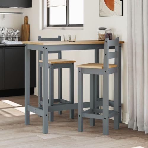 Eleganz Barstühle 2 STK. Grau – Massivholz Kiefer mit Honigwachs-Finish | Langlebig & Natürlich für Essgruppen | Ideal für Wohnzimmer oder Küche von Eleganz
