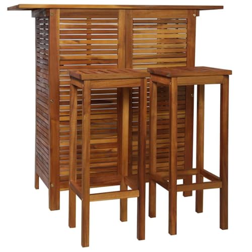 Eleganz Bartisch und Stuhl-Set 3-TLG. aus ölbehandeltem Akazien-Massivholz - Langlebige Gartenmöbel für Terrasse und Garten von Eleganz