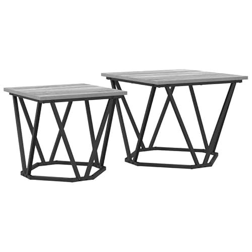 Eleganz Beistelltisch-Set 2 Stück Grau Sonoma 50x50x40 cm - Modernes Ingenieurholz & Stahl Design - Perfekt für Wohnzimmer oder Balkon - Stabile und langlebige Beistelltische von Eleganz