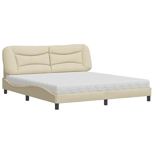 Eleganz Bett mit Matratze Hvar Creme 180x200 cm Stoff – Modernes Doppelbett für Schlafzimmer mit bequemer Matratze, langlebig & pflegeleicht von Eleganz