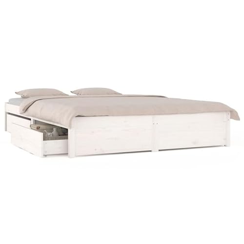 Eleganz Bett mit Schubladen Weiß 150x200 cm - Platzsparendes Boxspringbett mit Stauraum für kleine Räume, langlebiges Holzgestell & Bequeme Matratzenauflage Eleganz Bett mit Schubladen Weiß 150x200 cm - Platzsparendes Boxspringbett mit Stauraum für kleine Räume, langlebiges Holzgestell & Bequeme Matratzenauflage von Eleganz