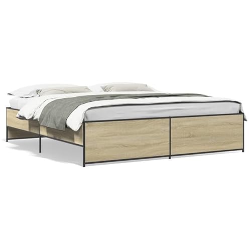 Eleganz Bettgestell 200x200 cm aus Sonoma-Eiche Holzwerkstoff & Metall - Modernes Doppelbett mit Stabiler Rahmenkonstruktion für Schlafzimmer von Eleganz